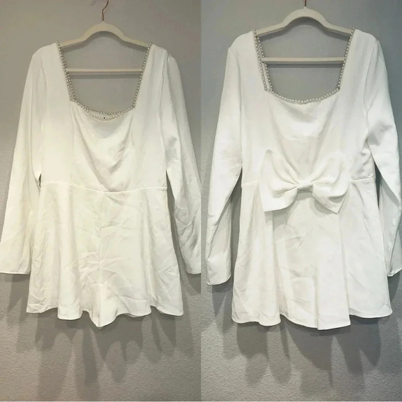 NWOT Lulus Luminous Aesthetic White‎ Pearl Bow Long Sleeve Romper - Picture 3 of 7